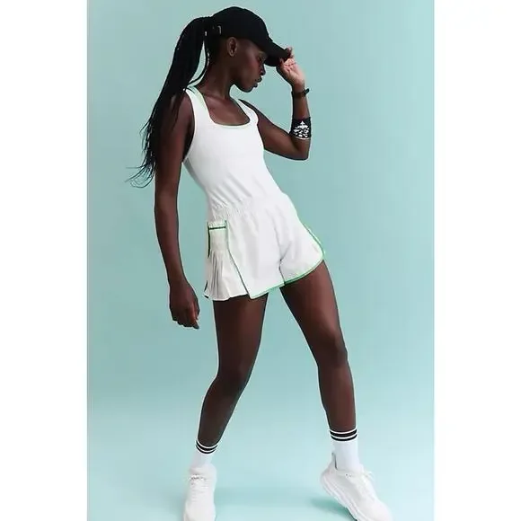Free People Easy Tiger Shortsie White Size Large Nwot $98 Tennis Romper Dress